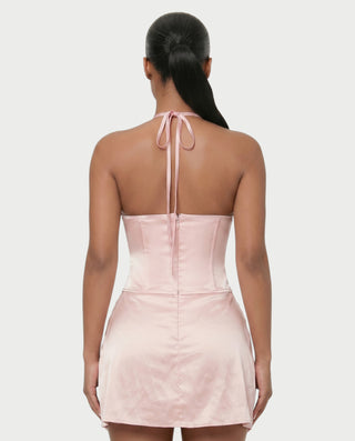 RAFFA Satin Corset Halter Mini Dress