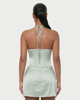 RAFFA Satin Corset Halter Mini Dress