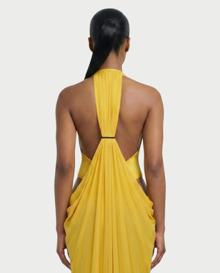 FIELLE Plunge Cutout Draped Maxi Dress
