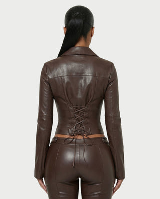 LONYA Faux Leather Jacket & Lace-Up Capri Pants Set