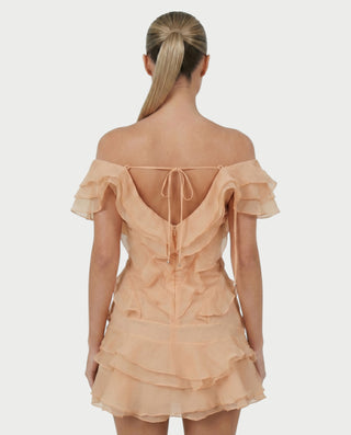CARIMA Off-Shoulder Layered Ruffle Mini Dress