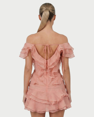 CARIMA Off-Shoulder Layered Ruffle Mini Dress
