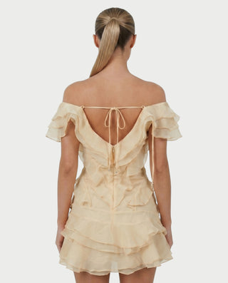 CARIMA Off-Shoulder Layered Ruffle Mini Dress