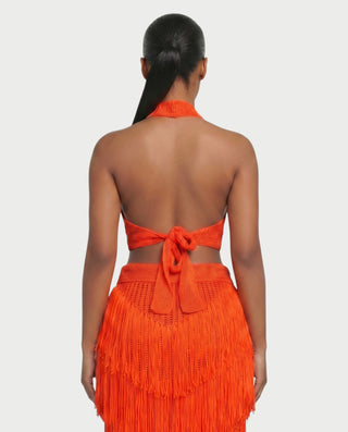 EVANIA Crochet Fringe Halter Top & Maxi Skirt Set