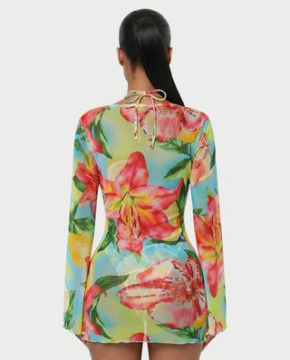 YIRANA Bikini & Mesh Long Sleeve Cover-Up Three-Piece Set