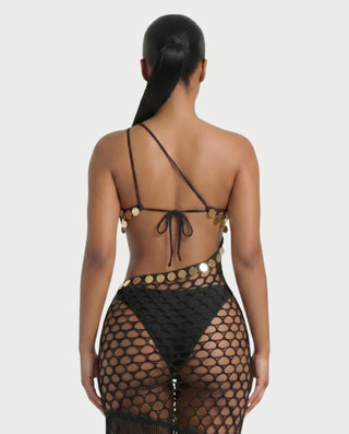 RORY Sequin Crochet Fringe Swim Cover-Up Dress
