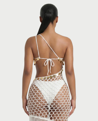 RORY Sequin Crochet Fringe Swim Cover-Up Dress