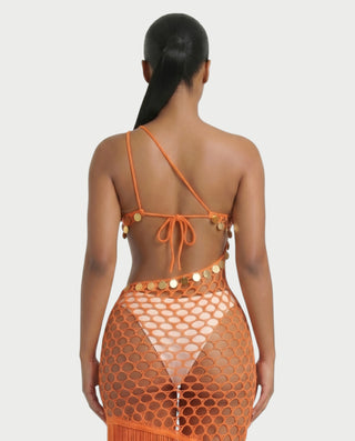 RORY Sequin Crochet Fringe Swim Cover-Up Dress