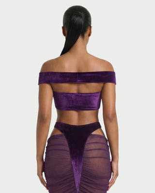 MURE Velvet Off-Shoulder Top & Mesh Skirt Set