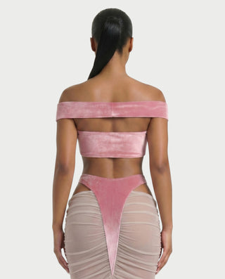 MURE Velvet Off-Shoulder Top & Mesh Skirt Set