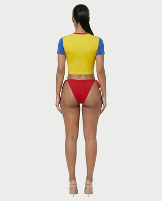 YUMIKA Country Flag Graphic Crop Top & Tie-Side Bikini Bottom Set