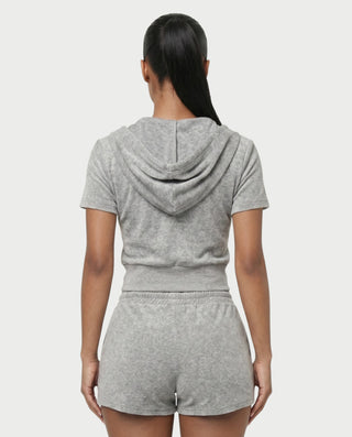 LAVENDER Zip-Up Hoodie Top & Drawstring Shorts Set