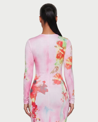 Vestido largo con estampado floral y efecto ilusión corporal VANESSA