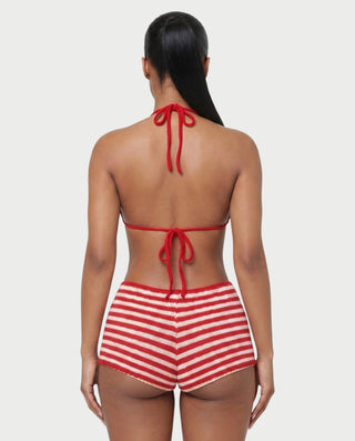 LEYLA Striped Crochet Bikini & Mini Shorts Three-Piece Set