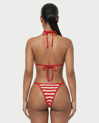 LEYLA Striped Crochet Bikini & Mini Shorts Three-Piece Set