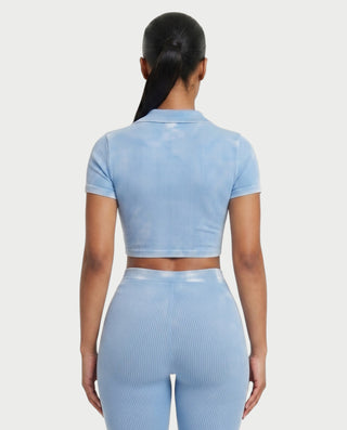 ALLIE Ribbed Zip Polo Crop Top & Legging Set
