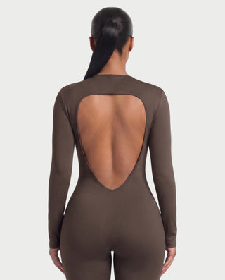 VEYONA Plunge Neck Long Sleeve Jumpsuit