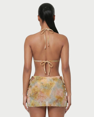 MARVINA Marble Print Bikini & Sarong Three-Piece Set