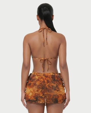 MARVINA Marble Print Bikini & Sarong Three-Piece Set