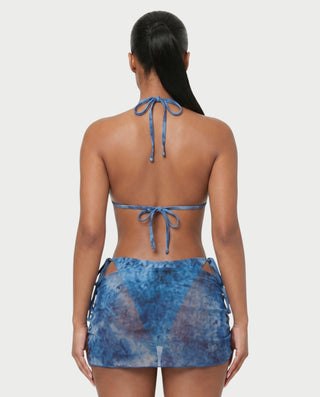 MARVINA Marble Print Bikini & Sarong Three-Piece Set