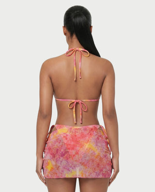 MARVINA Marble Print Bikini & Sarong Three-Piece Set
