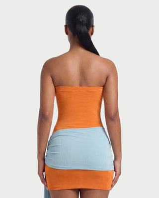 SOLENZA Strapless Sarong Tie Mini Dress