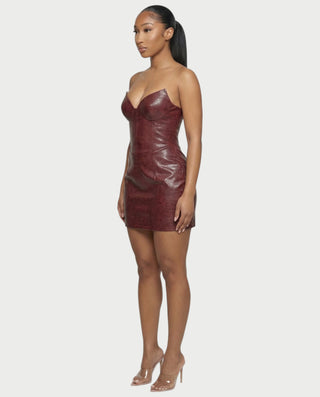 AVERA Croc-Embossed Corset Mini Dress