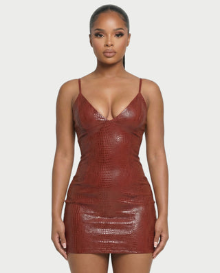 ZIREL Croc-Embossed Bodycon Mini Dress