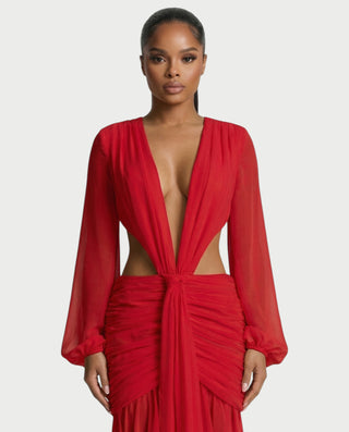 Vestido midi con flecos y escote pronunciado de LIRRA