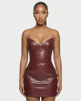 AVERA Croc-Embossed Corset Mini Dress