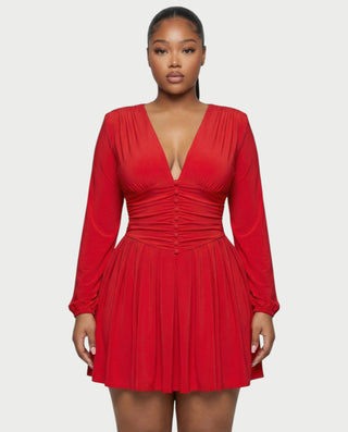 VINNA Waist-cinching Pleated Mini Dress