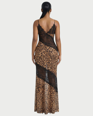leopard sheer dress GRETA Leopard Lace Panel Sheer Maxi Dress