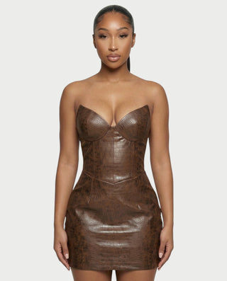 AVERA Croc-Embossed Corset Mini Dress