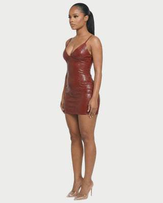 ZIREL Croc-Embossed Bodycon Mini Dress