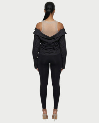 LAINE Off-Shoulder Rhinestone Shirt Top