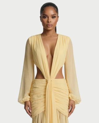 Vestido midi con flecos y escote pronunciado de LIRRA