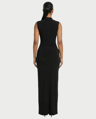 sheer bodycon maxi dress DELTA Sheer Panel Mock-Neck Bodycon Maxi Dress