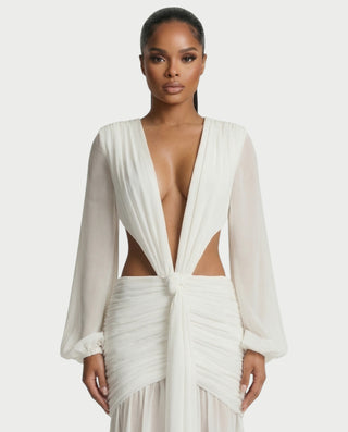 Vestido midi con flecos y escote pronunciado de LIRRA