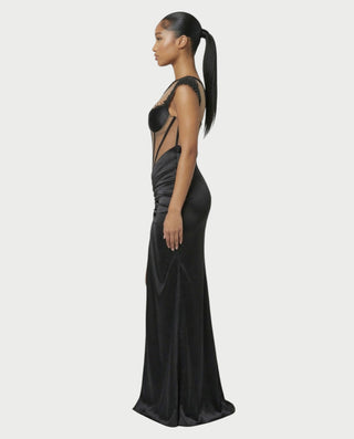Vestido midi con flecos y escote pronunciado de LIRRA