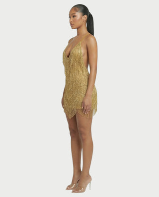 KRISSE Backless Crystal Diamond Tassel Mini Dress