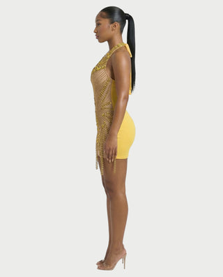 ZYRIL Halter Sheer Crystal Bodycon Mini Dress