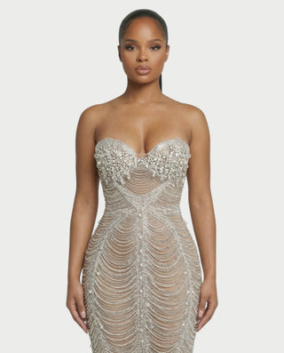 Vestido midi con flecos y escote pronunciado de LIRRA
