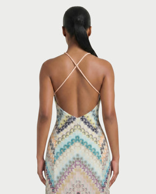 LANEY Chevron Crochet Cross-Back Maxi Dress