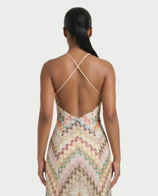 LANEY Chevron Crochet Cross-Back Maxi Dress