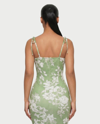MOLLY Ruched Bust Tie-Strap Maxi Dress