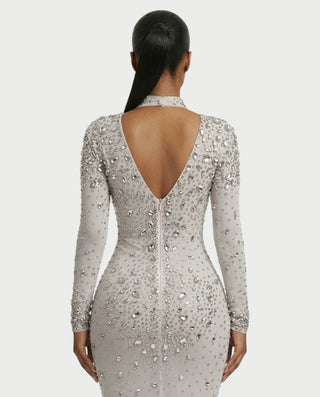 SOSANE Diamond High-Neck Feather Mermaid Maxi Dress