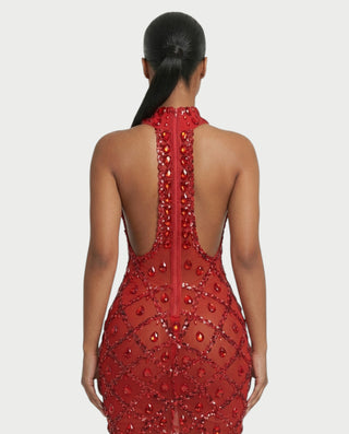 AVELA Ruby Crystal Open Back Mini Dress