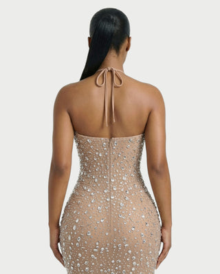 ASHA Rhinestone Halter Bodycon Maxi Dress
