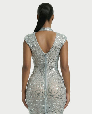 MORIA Crystal High-Neck Bodycon Maxi Dress