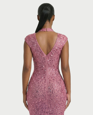 MORIA Crystal High-Neck Bodycon Maxi Dress